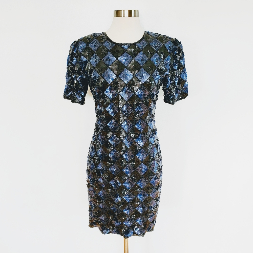 Vintage | Stenay | Sequin + Bead Puff Sleeve Dress